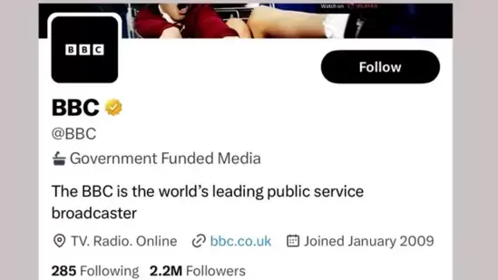 Twitter calls BBC "government-funded media." 2023 2