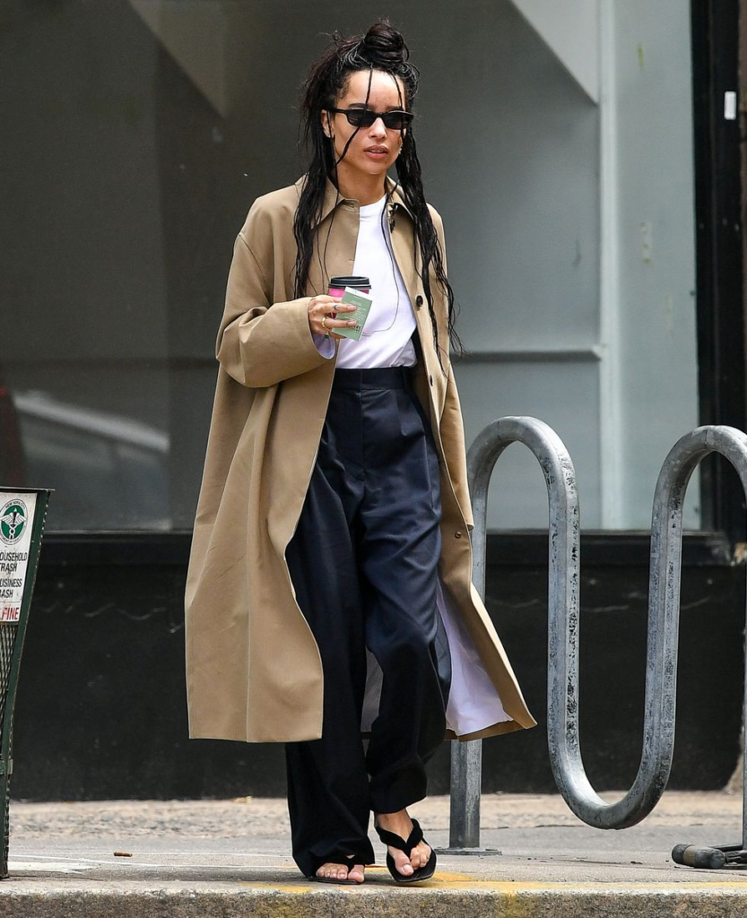 Zoë Kravitz Wears Controversial Shoes with Perfect Pleated Trousers 2023 2