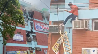 Delhi students slide down wires to escape coaching center fire 2023 2